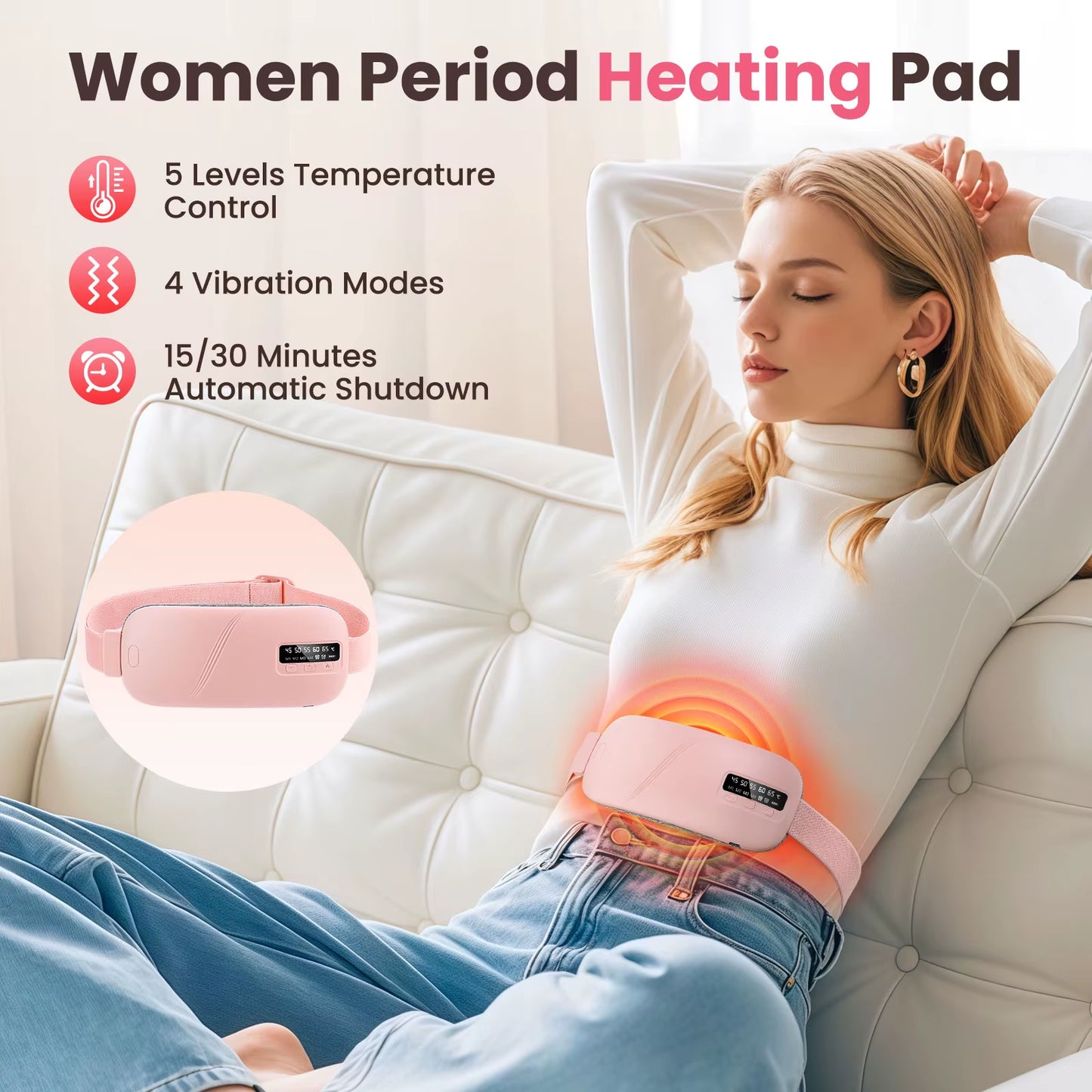Portable Menstrual Heating Pad with 6 Heating Levels Warm Palace Treasure Back or Abdominal Heating Pad Ideal Gifts for Women