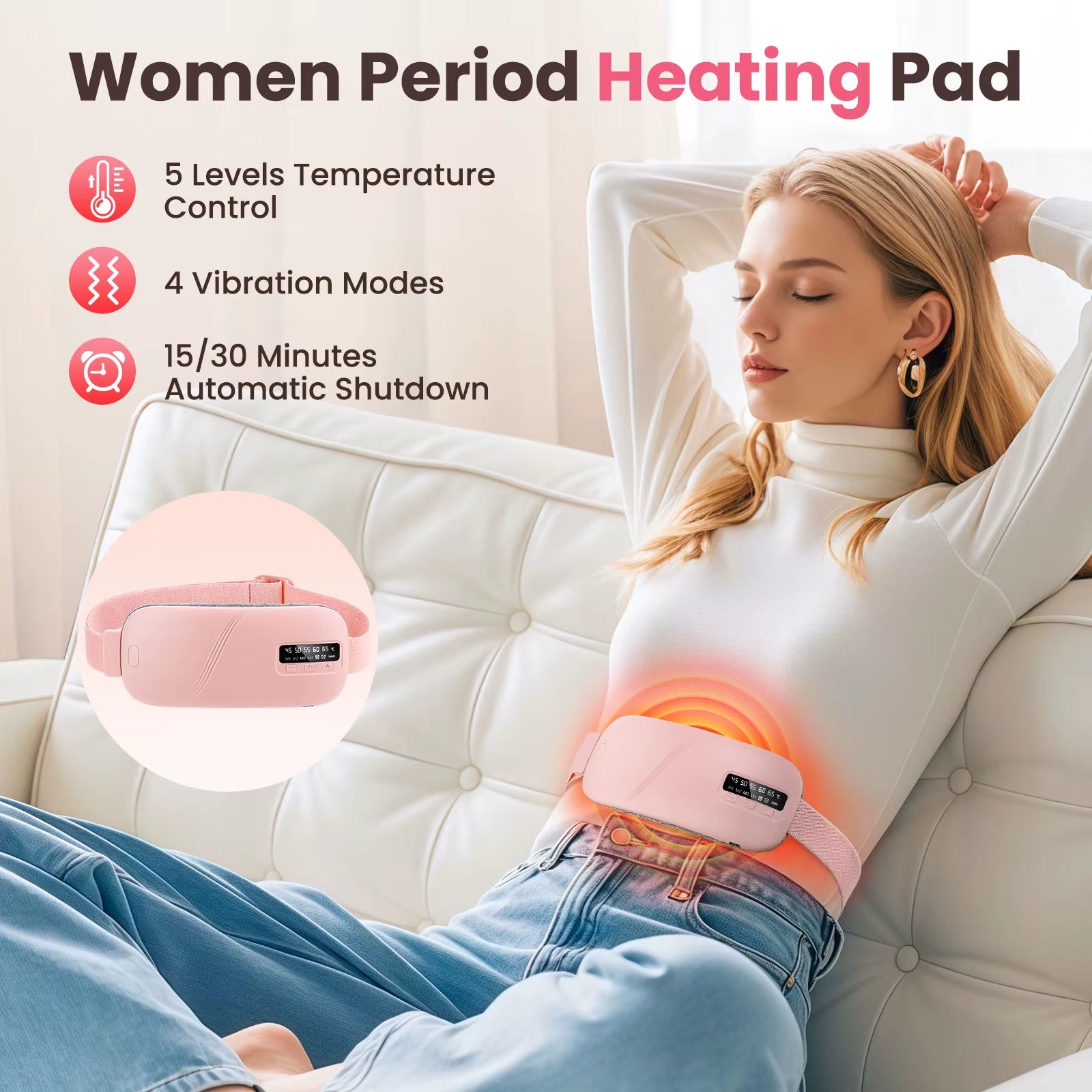 Portable Menstrual Heating Pad with 6 Heating Levels Warm Palace Treasure Back or Abdominal Heating Pad Ideal Gifts for Women